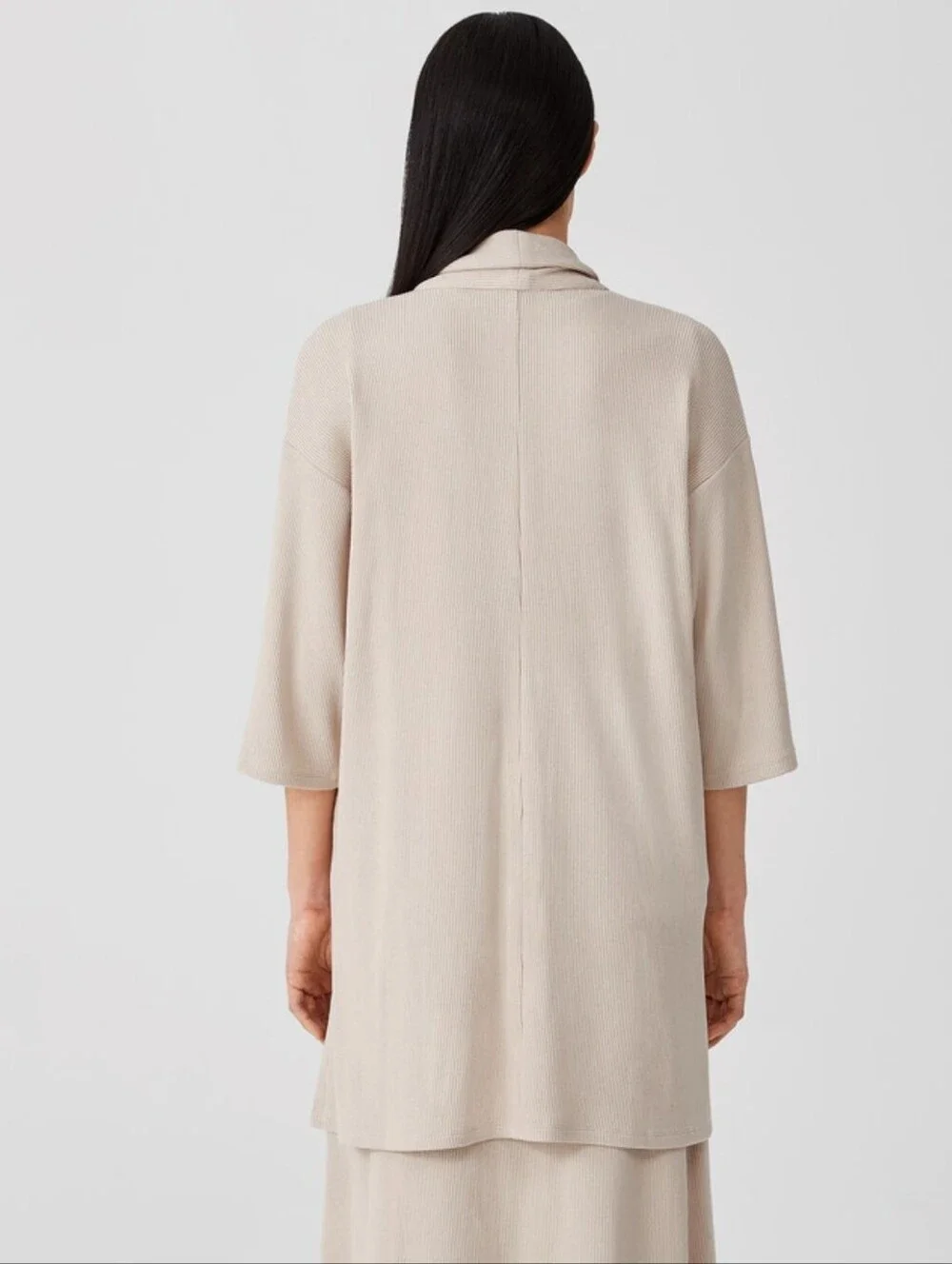 Eileen Fisher Ribbed Organic Cotton Blend Jacket In Chalk Light Tan Sz 2X $228 - Picture 3 of 12